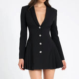 Ins Sexy Dress High-End Feminine V-Neck Long-Sleeved Suit Temperament Tender Waist Dress Dress Dress Women's Dress 68HZ