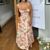 Spice Girls Wear Women's Spring New Fashion Broken Flower Dress Vacation Style Suspension Dress Women's Fork Dress 68HZ