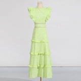 Trendy Holiday Dress 2025 New Sleeveless High-Waist Embroidery Design Solid Color Round Collar Long Dress 68HZ