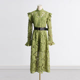 Artistic Retro Style Dress 2025 New Fashion Temperament Niche Design Hollow Lace Dress Long Lady 68HZ
