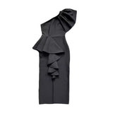 Women's Dress One Shoulder Lotus Side Tight Fashion Long Dress Sexy Open Bandid Dress 68HZ
