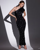 High-End Women's Dress Slanted Shoulder-Sling Banded Evening Dress 68HZ