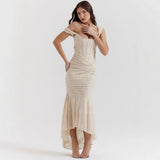 Sexy Women's Clothing New Sleeveless Shoulder Solid-Colored Fish Bone Dress 68HZ
