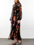 Temperament Waist Display Thin Dress 2025 New Collar Printing Design Lace Long Dress Dress Women's Summer 68HZ