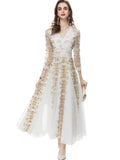 Sexy V-Neck Seven-Sleeve Embroidered Mesh Dress Dress Spring And Summer Women's New 2024 68HZ