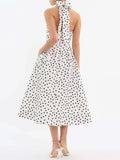 High-End Feel Dress Women 2025 New High-Necked Sleeveless Design Bow Wave Dot Long Skirt 68HZ