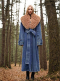 Spring 2025 New Fashion Temperament Detachable Wool Collar Long Denim Jacket Female With Belt Thin Windwear 68HZ