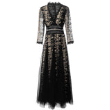 Sexy V-Neck Seven-Sleeve Embroidered Mesh Dress Dress Spring And Summer Women's New 2024 68HZ