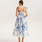 New Fashion Sexy Print Sling Skirt Crumm Flower Back Strap Women's High-End Swing Dress 68HZ