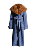 Spring 2025 New Fashion Temperament Detachable Wool Collar Long Denim Jacket Female With Belt Thin Windwear 68HZ