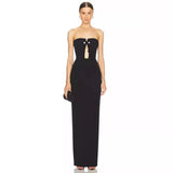 High-End Women's Twisted Tweed Tweed Dress Black Leaky Back Bra Long Dress Small Design Hollow Dress 68HZ