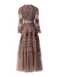 Spring And Autumn 2024 New Round Collar Retro Embroidery Weaving Mesh Wood Ear Heavy Industry Dress Dress Dress Woman 68HZ