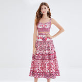 Summer Blue And White Porcelain Printing Spliced Three-Dimensional Breast Sling Sling Sling Belt + Half-Dress Two-Set Female (With Chest Cushions) 68HZ