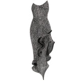 New Fashion Sexy Beads Smeared Breasts Mid-Smeared High-End Hem Leaf Party Small Dress Dress Dress Dress 68HZ