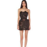 Elegant Embroidered Three-Dimensional Flower Dress With Short Skirt Sexy Breast-Wearing Dress Light Luxury Dinner Dress 68HZ