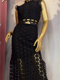 Design Sexy Hollow Water-Soluble Flower Body Sleeveless Fork Short-Sleeved Dress Long Dress New Spring And Summer 68HZ