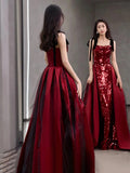 Evening Dress 2024 New Wine Red Slings High-End Temperament Famous Host Engagement Toast Dress 68HZ