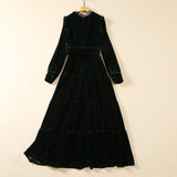 Fashion Hollow Embroidered Long-Sleeved Wine Red Velvet Princess Dress Dress Autumn And Winter Women's Dress New 2025 68HZ
