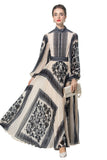 2025 Early Spring New Round Neck Lantern Sleeve Retro Black Print Waist 100 Folded Dress Dress Dress French 68HZ