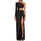Sexy Famous Party Dress 2025 New Oblique Shoulder Collar Unilateral Sleeve Side Leakage Design Long Dress 68HZ