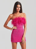 High-End Cross-Border Women's Sexy Bareback Ostrich Hairy Twilight Dress Temperament Squints 68HZ