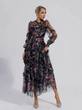 Spring And Summer Perspective Mesh Long-Sleeved Print Women's Clothing Wooden Ear Lotus Folds Fashion Sexy 68HZ