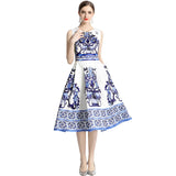 Standing Women's Clothing 2025 Summer New Elegant Temperament Bottom Vest Dress Blue And White Porcelain Printing Dress Women 68HZ