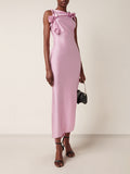 Clent Style Style Sleeveless Dress 2025 New Irregular Splicing Three-Dimensional Flowers Long Open Fork Dress Woman 68HZ