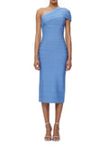 Women's Fashion Pure-Color Single-Shoulder-To-Back Open Fork With A Tight Belt-Coated And A-Fated-Waded Dress Party Evening Dress 68HZ