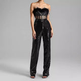 New Black Squins Party Feather-Smeared Boobs Mesh Spliced Sexy Body-Repair Belt 68HZ