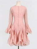 Vietnam's Niche Temperament 2025 Spring New Fashion Lotus Leaf Side Design Waist Thin Horn Sleeve Dress Woman 68HZ