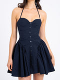 Hottie Women's Clothing Pure Style Stripes Hanging Neck To Bare Back Dress Women's Small Women's High-End Small Skirt 68HZ