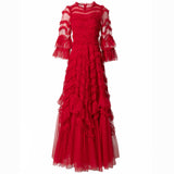 Po Point Lotle Side Trumpet Horn Sleeve Princess Wind Dark Purple Long Dress Dress Dress Stand Spring And Summer Women New 2025 68HZ