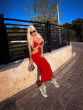 INS Hottie Sexy Bag Hip Dress Metal Ring Hanging Neck Sling Bare Back Hollow Bandage Dress Dress Dress 68HZ