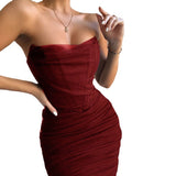 2024 Summer Women's New Night Club Side By Shoulder-Collar Net Yarn In The Chest Dress Dress Summer 68HZ