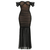 2025 Summer Shoulder-To-Shoulder Tanned Tauze High-End Women's Sexy Temperament Yarn Party Dress 68HZ
