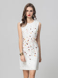 Spring/Summer 2025 New Round-Necked Vest Dress Order Diamond Shell Dress Dress Lend-Lovy Elegant White 68HZ