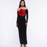 New Sexy Bosom Long Dress Body-Dexing Fashion Decoration Flower Opening Dress Dress Woman 68HZ