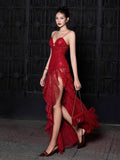 High-End Women's Perspective Sexy Sling Dress Dress Deep V Print High Open Fork Dress Dress 68HZ