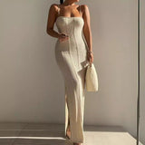 2025 Spring And Summer New Knitted Sweater Dress Sexy Pure Hot Girl Bare Back Strapped Long Skirt 68HZ
