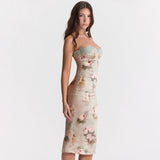 Women's New Sexy Lace Sling Skirt Bare Backpack Temperament High-Waisted Mid-Loan Dress Printed Dress Woman 68HZ