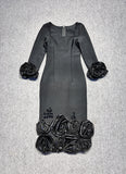 Boutique Women's Dress Round-Neck Three-Dimensional Flowers Drill Body-In-Body-Brows With Evening Dress 68HZ