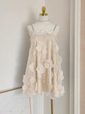 French Niche Doll Dress Water Drill Blue Flower Lint Seaside Sling Dress 68HZ