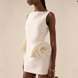 New Three-Dimensional Flower Party Dress Short Dress Women's Sexy Pink Bare Sleeveless Dress 68HZ