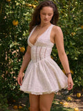 Summer New High-End Sexy Perspective Hollow Sleeveless Dress High Waist Repair V-Neck A Dress Woman 68HZ