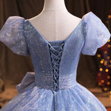 Blue Evening Dress Women's 2025 New Temperament Grand Banquet Host Art Examination Vocal Dress 68HZ