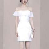 Chic Design-Sense Age-Old-Down Bag Ass 2025 Summer Dress New Female White Side Lotus Leaf-Side Dress 68HZ