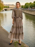 Court Retro Style Long-Sleeved Dress Woman 2025 Spring New Splicing Hollow High-End Feeling Slimy Dress 68HZ