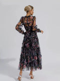Spring And Summer Perspective Mesh Long-Sleeved Print Women's Clothing Wooden Ear Lotus Folds Fashion Sexy 68HZ