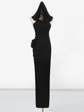 Famous Wind Hanging Neck Dress Dress 2025 New Niche Metal Buckle Decoration Slimming Long Dress Woman 68HZ